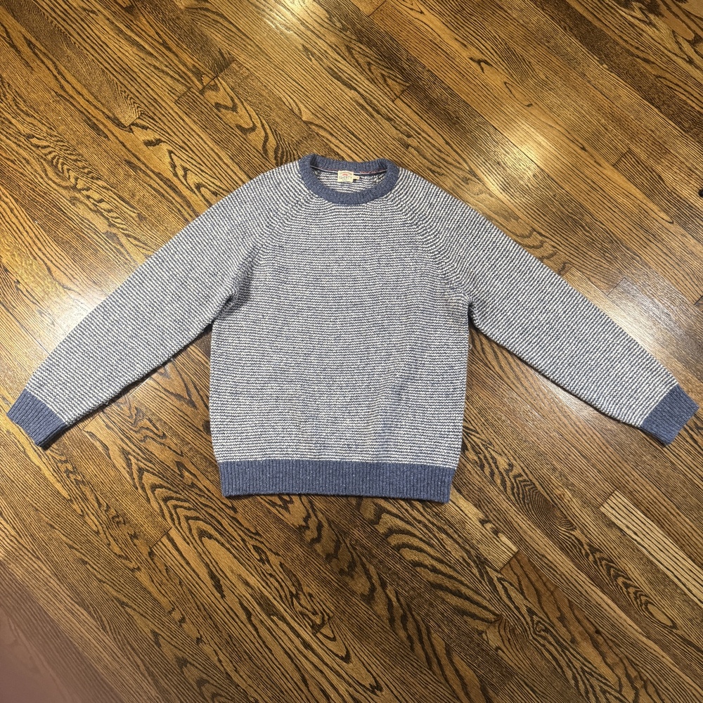 Faherty Sweater Mens Large Blue Striped Wool Nylon Alpaca Crewneck Knit Pullover